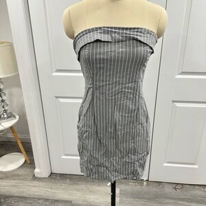 H&M Strapless Dress in Gray with White Stripes